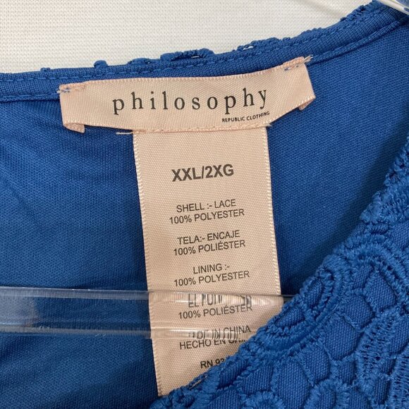 Philosophy sz XXL Blue Crew Neck Lace Layered Stretch Short Sleeve Top Romantic - Picture 2 of 10